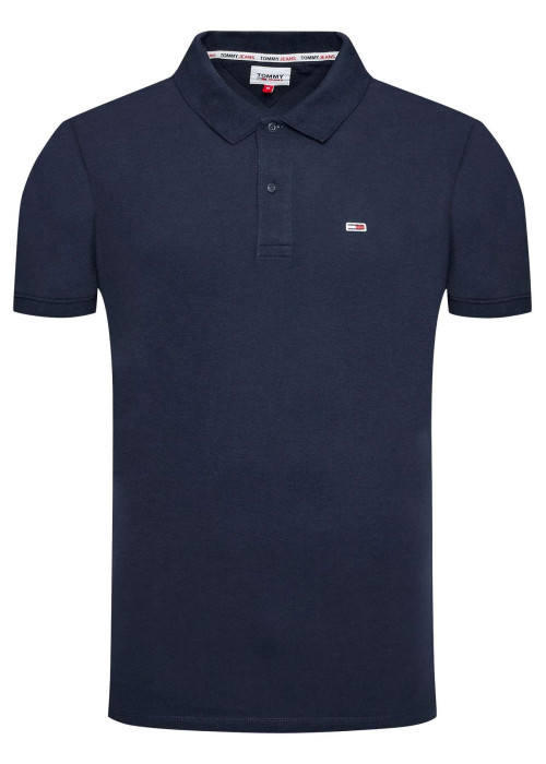 Polo en coton maille piquée marine avec une coupe droite et un col boutonné