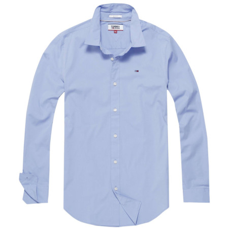 Chemise bleu ciel unie à coupe ajustée à col...