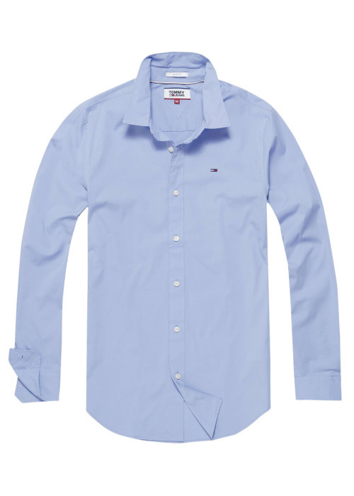 Chemise bleu ciel unie à coupe ajustée à col français et à fermeture boutonnée