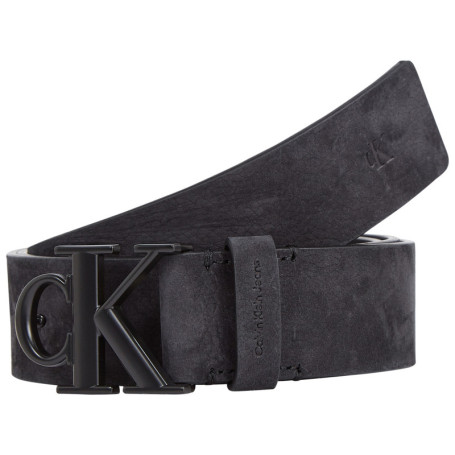 Ceinture en cuir noire unie effet usé avec...