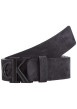 Thumbnail Ceinture en cuir noire unie effet usé avec monogramme sur la boucle