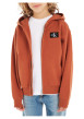 Thumbnail Cardigan à capuche en coton rouille uni en maille côtelée à manches longues - Image 4