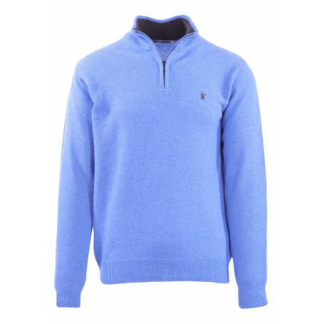 Pull en coton bleu uni avec logo de la marque...