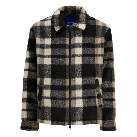 Blouson marron à carreaux avec une coupe droite...