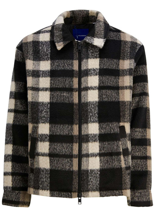 Blouson marron à carreaux avec une coupe droite et un col italien