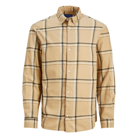 Chemise beige à carreaux en coton avec une...