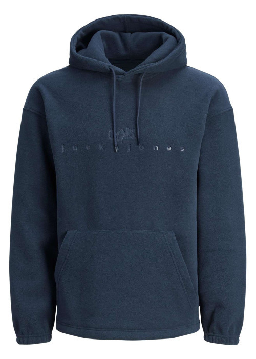Sweat à capuche marine uni avec une coupe droite et une poche kangourou