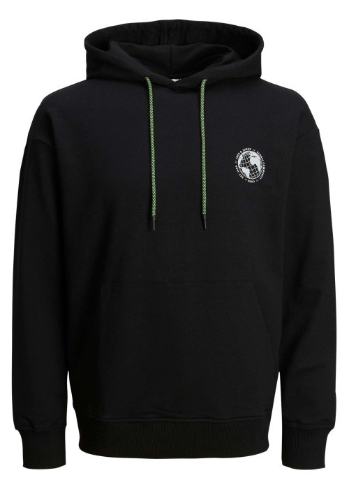 Sweat à capuche noir avec un coupe droite et un imprimé dorsal