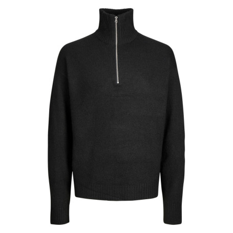 Pull noir uni avec une coupe droite et un col...