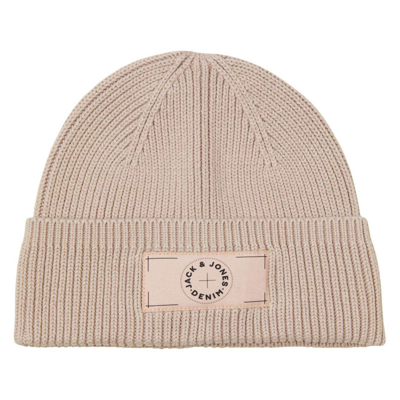 Jack & Jones - Bonnet Beige Uni En Coton Avec Le Logo De La Marque Cousu Sur La Face Avant - Beige Jack & Jones - Bonnet Beige Uni En Coton Avec Le Logo De La Marque Cousu Sur La Face Avant - Beige