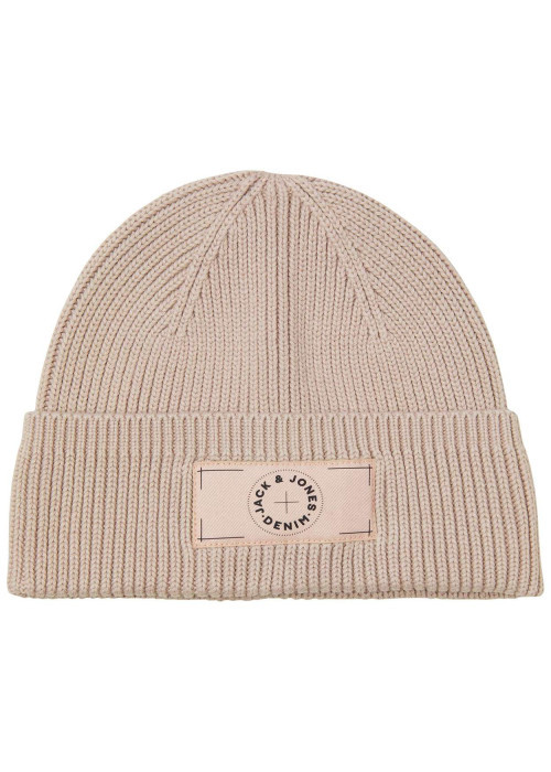 Bonnet beige uni en coton avec le logo de la marque cousu sur la face avant