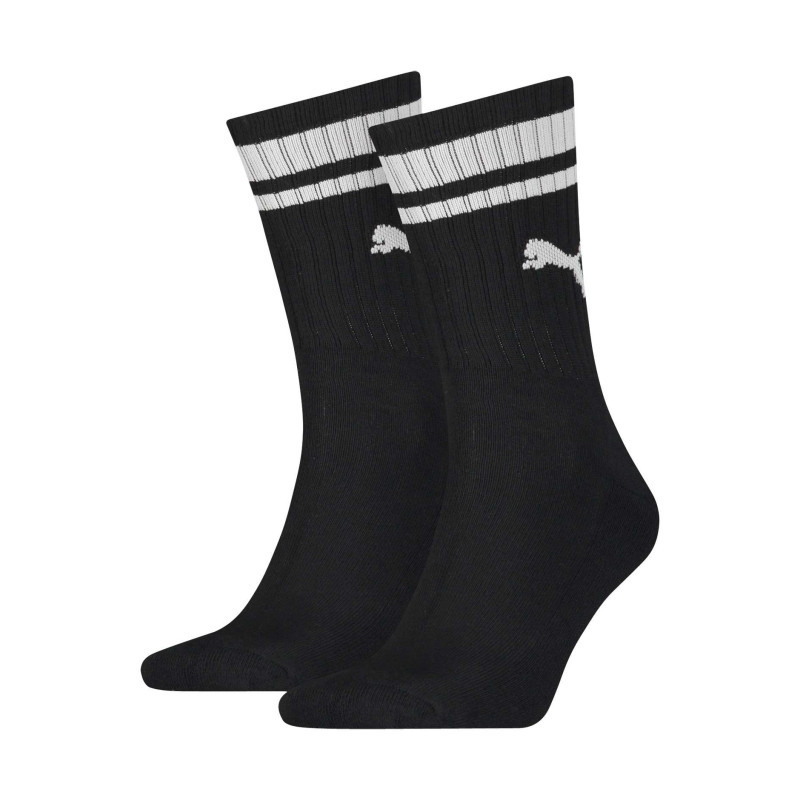 Puma - Chaussettes Hautes Noires Unies Avec Tige Rayée Blanche En Bord Côte - Noires