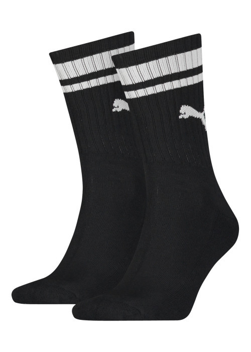 Chaussettes hautes noires unies avec tige rayée blanche en bord côte