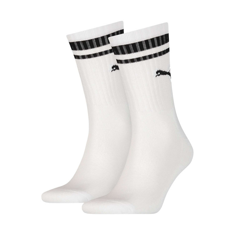 Puma - Chaussettes Hautes Blanches Unies Avec Tige Rayée Noire En Bord Côte - Blanches