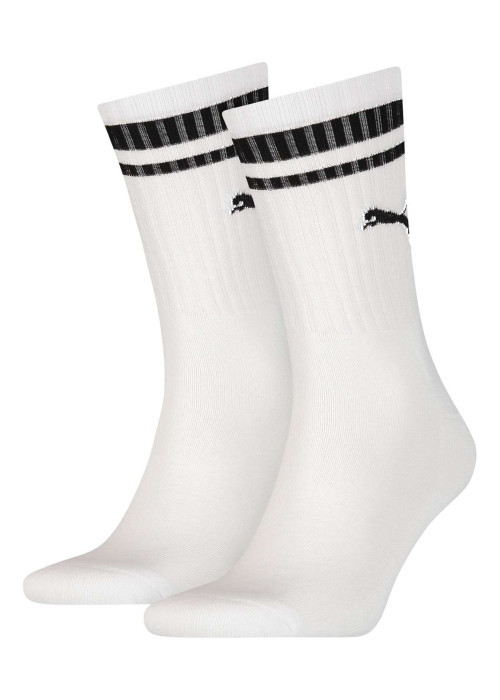 Chaussettes hautes blanches unies avec tige rayée noire en bord côte