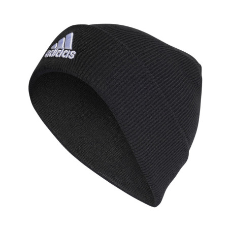Bonnet noir côtelé avec logo brodé à l'avant