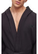 Thumbnail Robe de chambre à capuche en coton noire unie avec une coupe droite - Image 4
