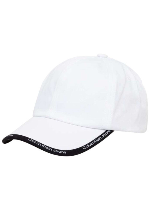 Casquette en coton biologique blanche unie avec liseré noir logotypé