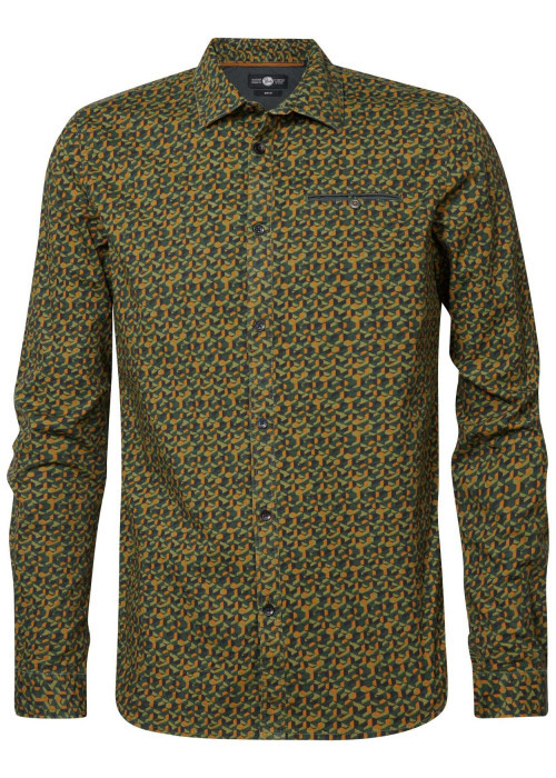 Chemise en coton kaki imprimée coupe regular fit col français