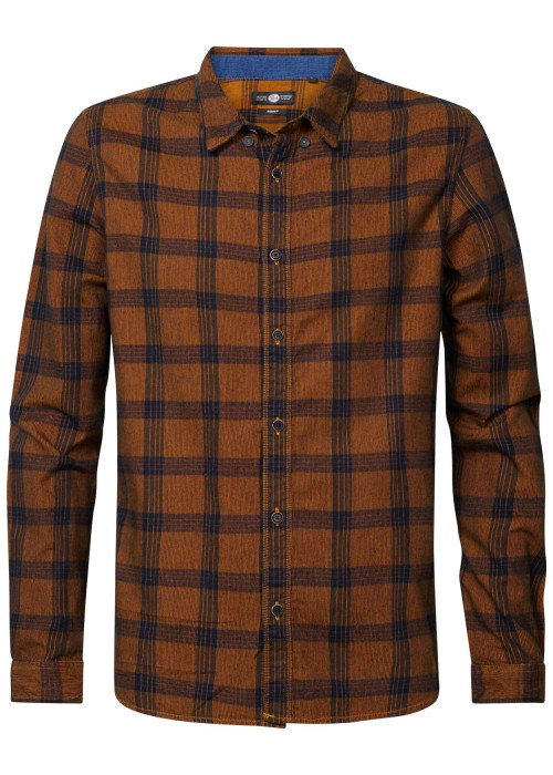 Chemise en coton marron tartan coupe regular fit et col français