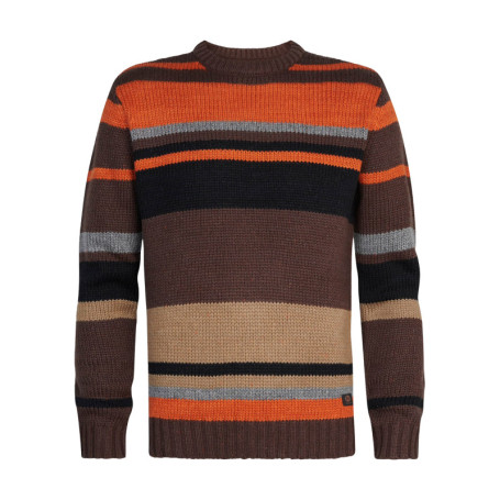 Pull marron rayé coupe droite avec un col rond...