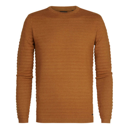 Pull brun uni coupe droite avec un col rond et...