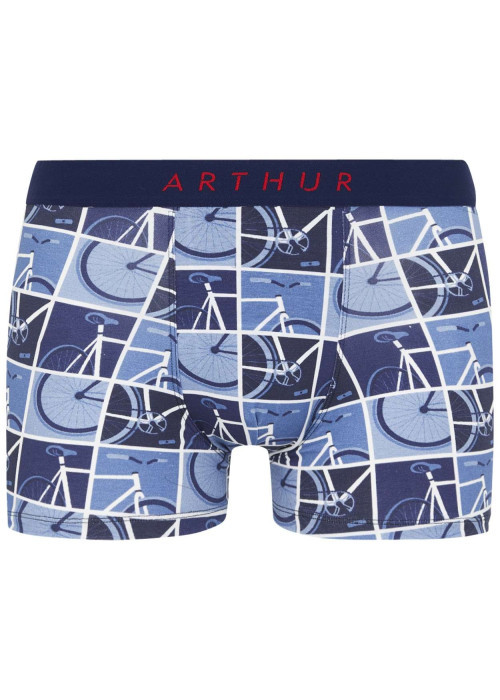 Boxer Classique en coton bleu avec des imprimés et une coupe fermée