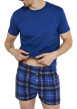 Thumbnail Caleçon en coton bleu à carreaux avec une taille élastiquée - Image 6