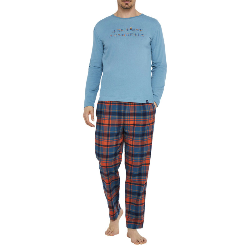 Arthur - Pyjama Long En Coton Bleu à Carreaux Avec Une Coupe Droite Et Un Col Rond - Bleu Arthur - Pyjama Long En Coton Bleu à Carreaux Avec Une Coupe Droite Et Un Col Rond - Bleu