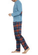 Thumbnail Pyjama long en coton bleu à carreaux avec une coupe droite et un col rond - Image 2