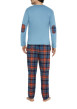 Thumbnail Pyjama long en coton bleu à carreaux avec une coupe droite et un col rond - Image 3