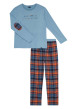 Thumbnail Pyjama long en coton bleu à carreaux avec une coupe droite et un col rond - Image 6