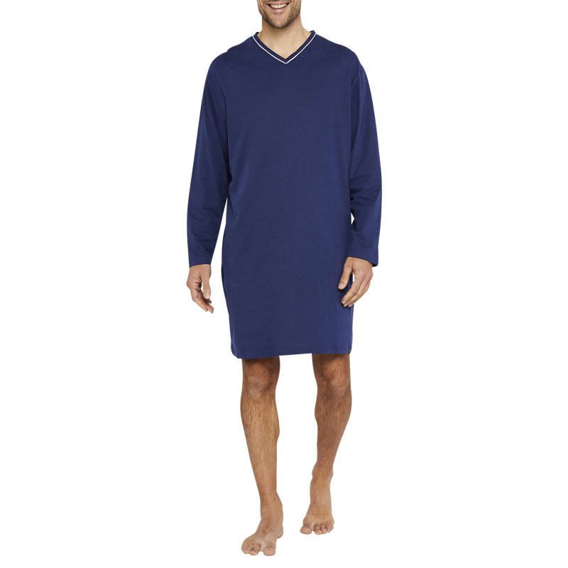 Arthur - Pyjama T-shirt De Nuit En Coton Marine Uni Avec Une Coupe Droite Et Un Col V - Marine Arthur - Pyjama T-shirt De Nuit En Coton Marine Uni Avec Une Coupe Droite Et Un Col V - Marine