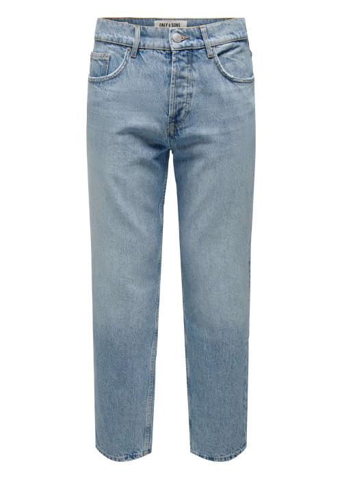 Jean Edge Loose en coton stone uni avec une coupe regular fit et 5 poches