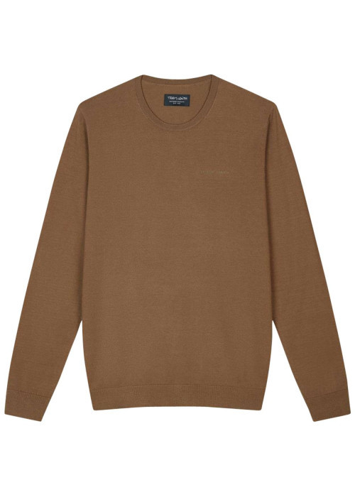 Pull marron avec un logo brodé à la poitrine une coupe droite et col rond