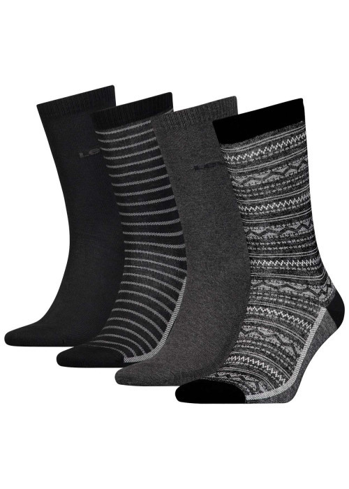 Coffret 4 paires de chaussettes hautes en coton stretch gris et rayées