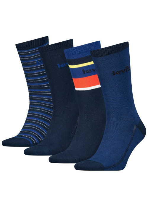 Coffret 4 paires de chaussettes hautes en coton stretch bleu marine et rayées