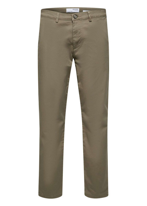 Pantalon Chino New Miles camel uni avec une coupe slim et 4 poches