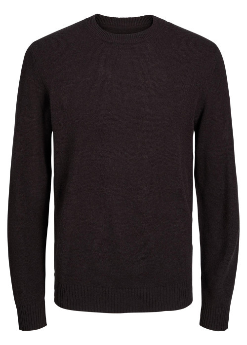 Pull en laine marron uni avec une coupe droite et un col ras du cou