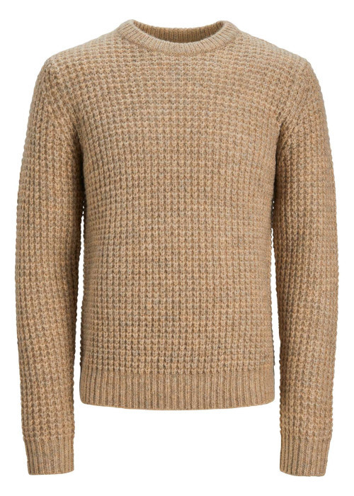 Pull en laine mélangée beige en jersey endroit à coupe droite et col ras du cou