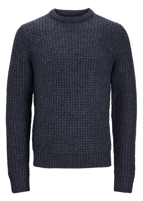 Pull en laine mélangée marine jersey endroit à coupe droite et col ras du cou