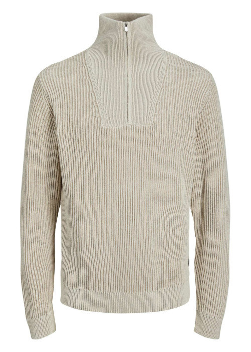 Pull en coton écru jersey avec une coupe droite et un col camionneur