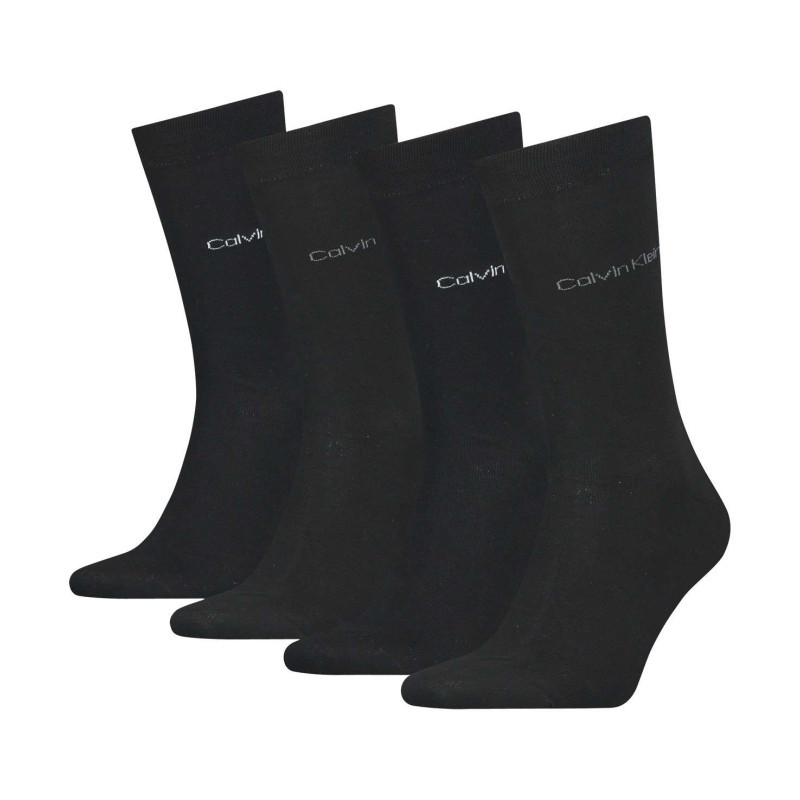 Calvin Klein Jeans - Lot De 4 Paires De Chaussettes Hautes Noires Unies Avec Nom De La Marque Brodé - Noires Calvin Klein Jeans - Lot De 4 Paires De Chaussettes Hautes Noires Unies Avec Nom De La Marque Brodé - Noires