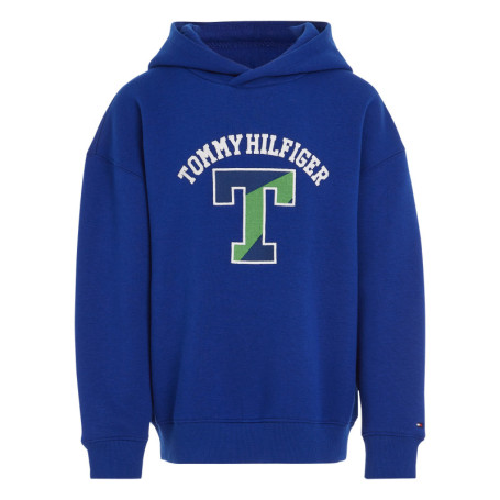 Sweat à capuche en coton mélangé bleu uni avec...