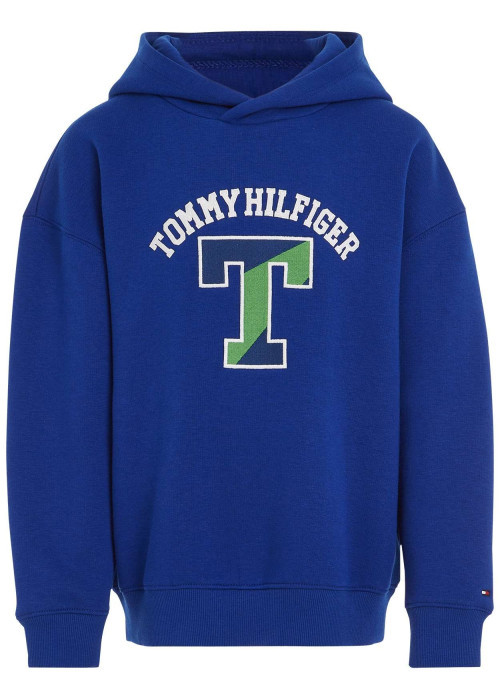 Sweat à capuche en coton mélangé bleu uni avec une coupe droite