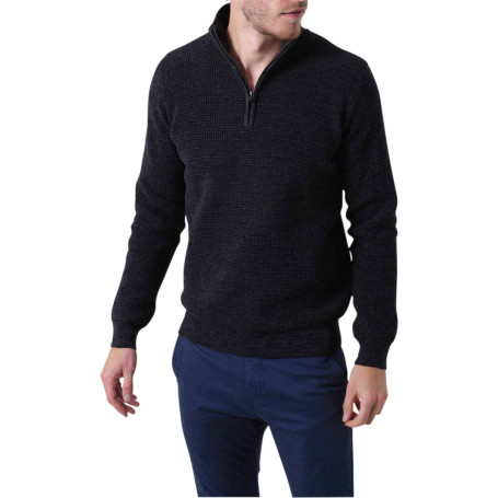 Pull en coton noir chiné en point tressé avec...