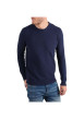 Thumbnail Pull en coton bleu marine uni en maille texturée et bords côtes - Image 3