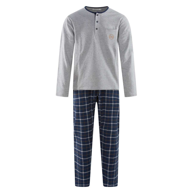 Christian Cane - Pyjama Long En Coton Gris Et à Carreaux Avec Une Coupe Droite Et Un Col Tunisien - Gris