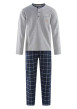 Thumbnail Pyjama long en coton gris et à carreaux avec une coupe droite et un col tunisien
