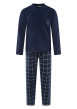 Thumbnail Pyjama long en coton marine à carreaux avec une coupe droite et un col v